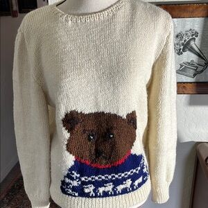 Cozy Cream Sweater with Bear Design